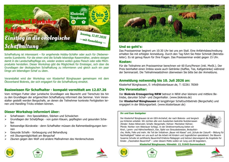 12. Juli 2026 - Einführung in die - ökologische - Schafhaltung